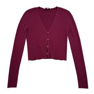 LOFT Ribbed Cardigan Cotton Viscose Blend Cropped Slim Fit CBK Minimal Size S